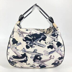 CHANEL Airline logo bag pouch Hand Bag Canvas Black/White